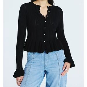 Scoop Women's Knit Cardigan Button Up Black  Sweater Size Large